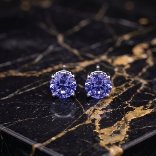 Dark tanzanite earrings round - tanzanite,