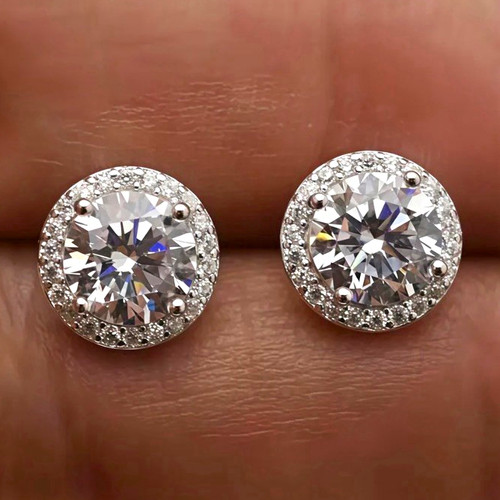 Round halo stud earrings - round,