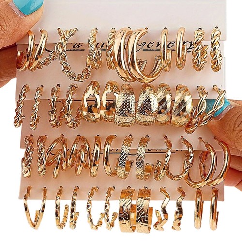 Pairs golden earrings set - golden,