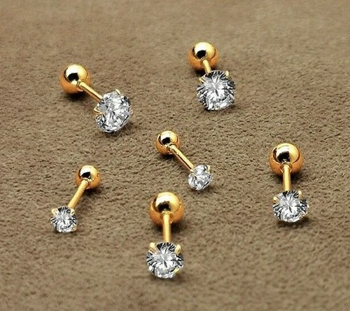 Gold round crystal stud - cz,