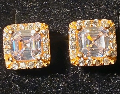 Gold plated asscher cut halo - gold,