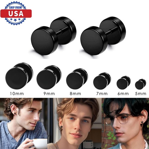 Black stud earrings faux - black,