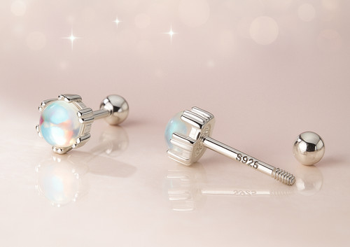Moonstone stud earrings solid - moonstone,