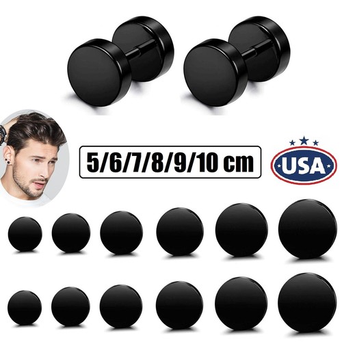 Men black stud earrings - black,