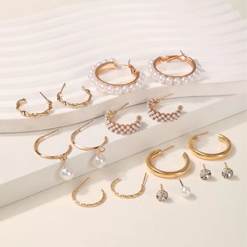 Pairs gold hoop earrings set - gold,