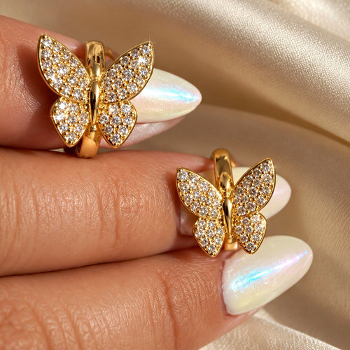 Gold butterfly stud - gold,