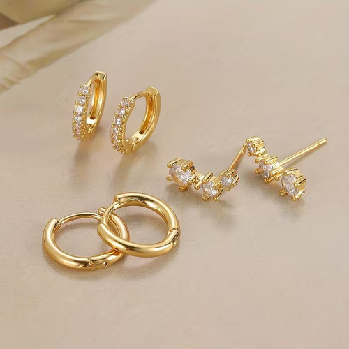 6pcs golden stud - 6pcs, earrings
